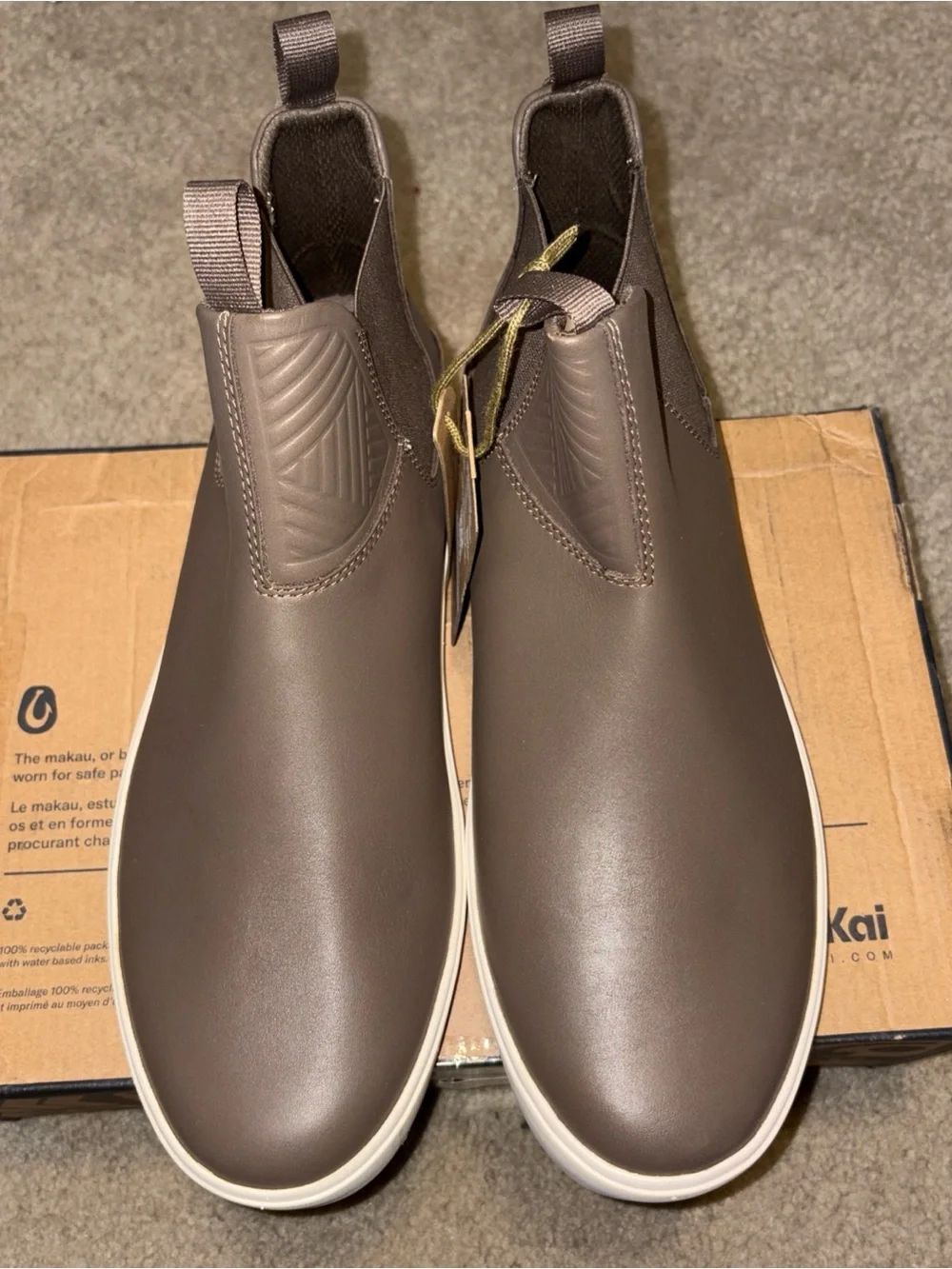 NEW OluKai Lae'ahi Mid Mens Brown Leather Chelsea Boot 10559-1313 Size 12
